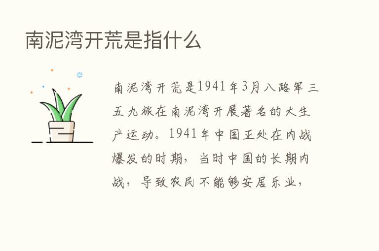 南泥湾开荒是指什么