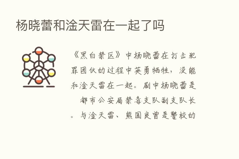 杨晓蕾和淦天雷在一起了吗