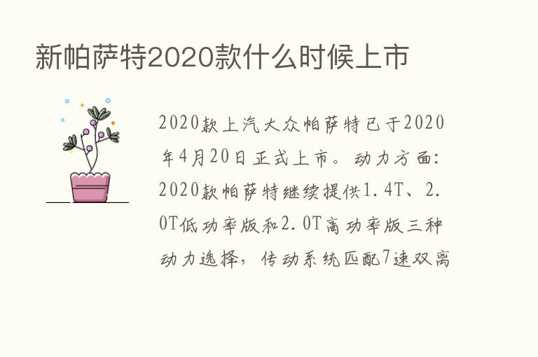 新帕萨特2020款什么时候上市