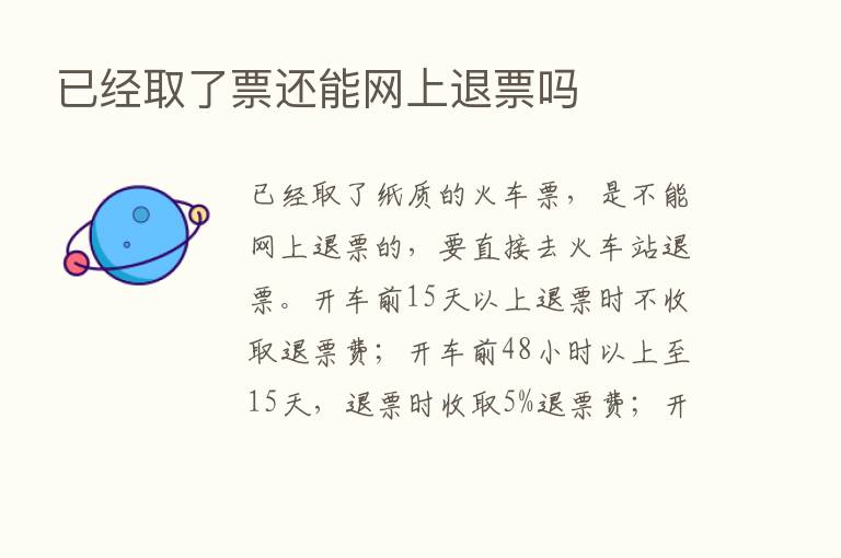 已经取了票还能网上退票吗