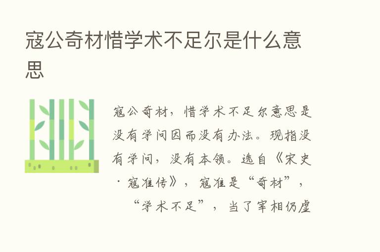 寇公奇材惜学术不足尔是什么意思