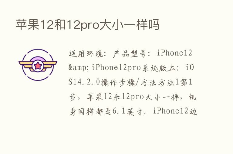 苹果12和12pro大小一样吗