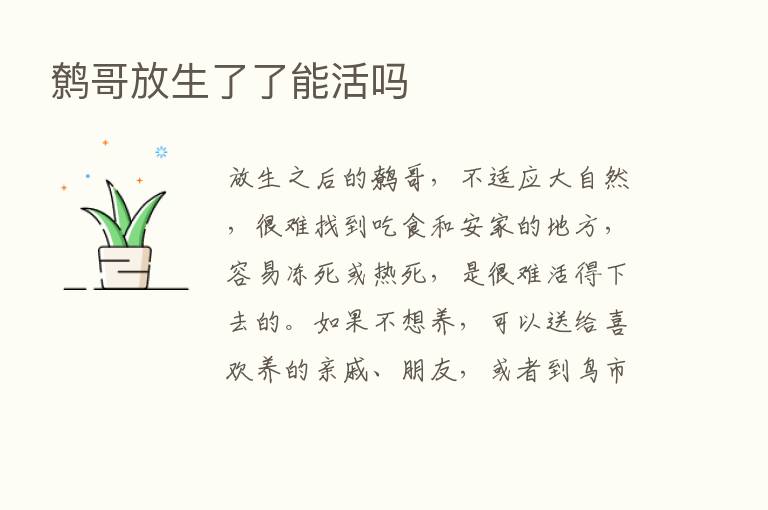 鹩哥放生了了能活吗