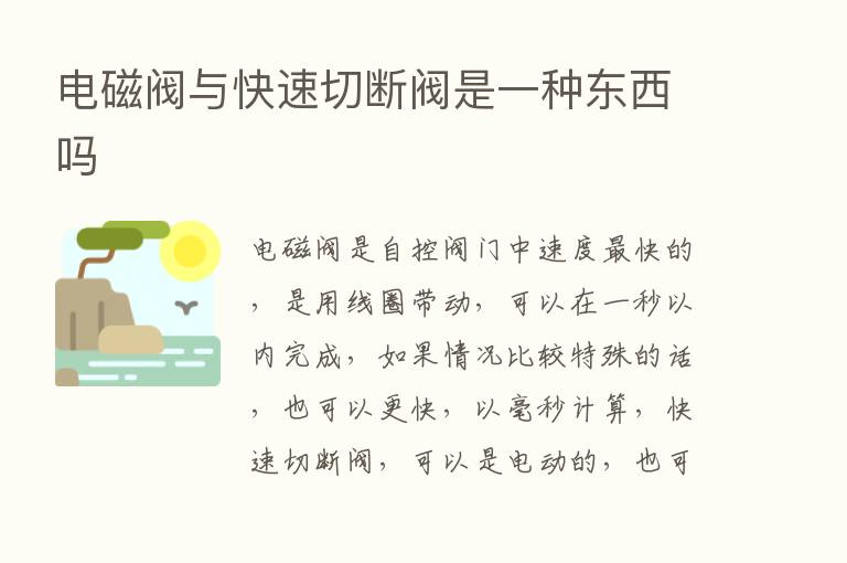 电磁阀与快速切断阀是一种东西吗