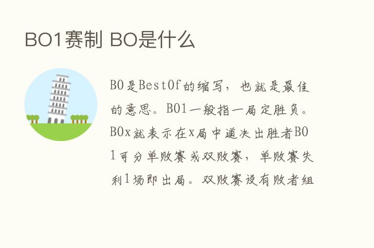 BO1赛制 BO是什么