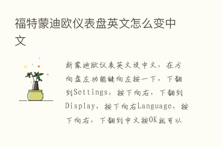 福特蒙迪欧仪表盘英文怎么变中文