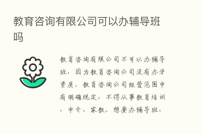 教育咨询有限公司可以办辅导班吗