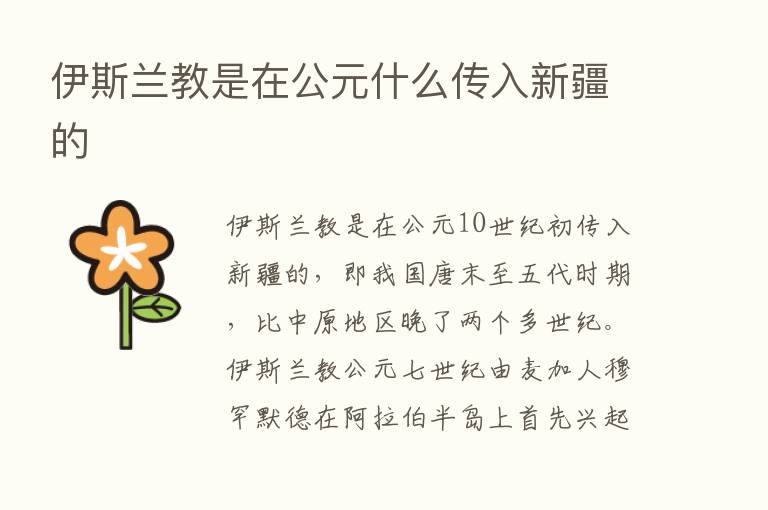 伊斯兰教是在公元什么传入新疆的