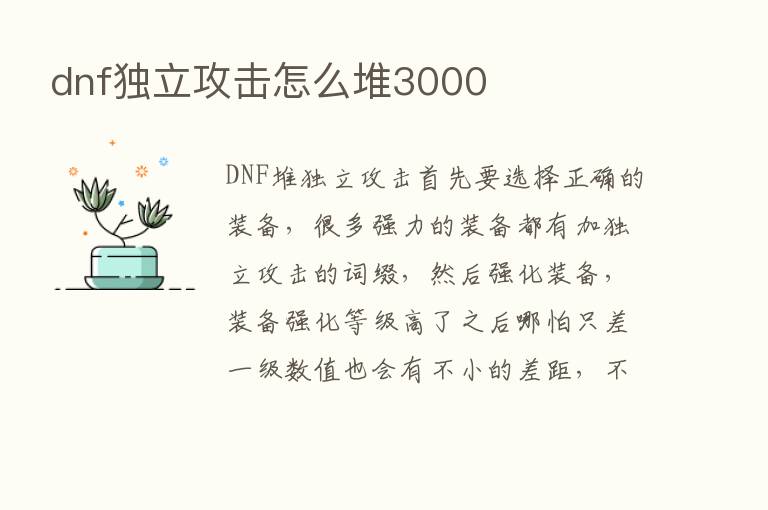 dnf独立攻击怎么堆3000