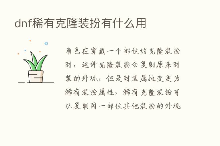 dnf稀有克隆装扮有什么用