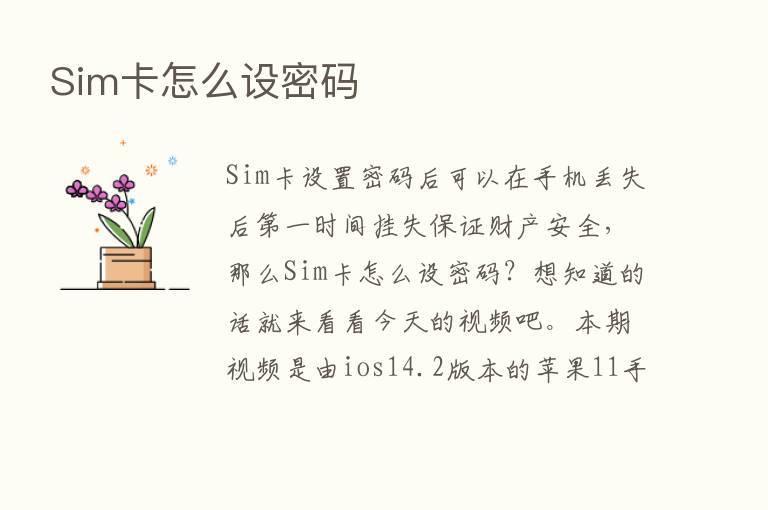 Sim卡怎么设密码