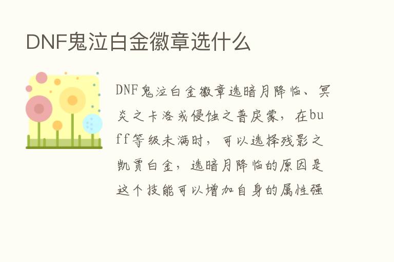 DNF鬼泣白金徽章选什么