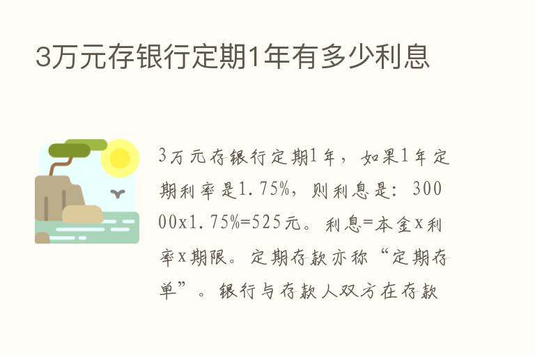 3万元存银行定期1年有多少利息