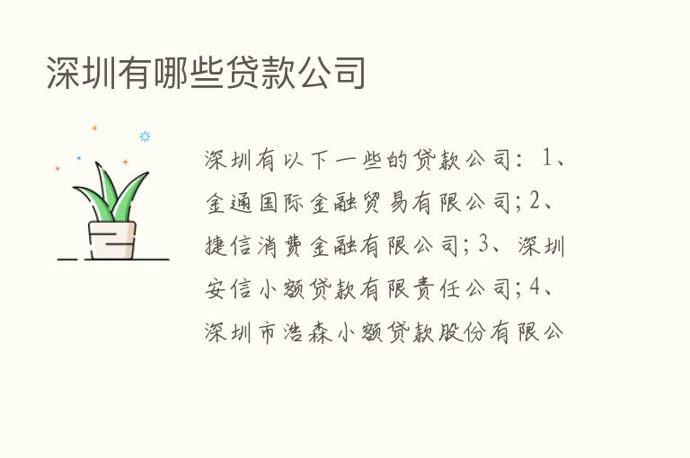 深圳有哪些贷款公司