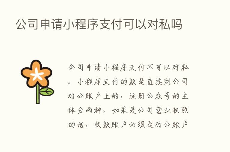 公司申请小程序支付可以对私吗