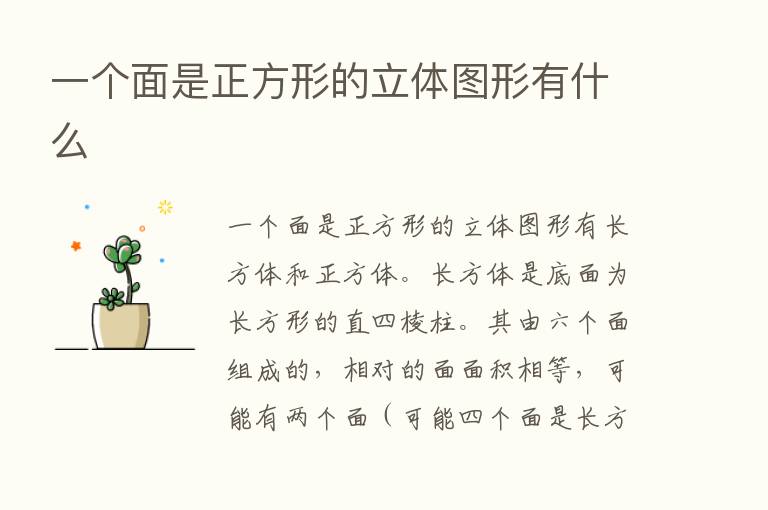 一个面是正方形的立体图形有什么