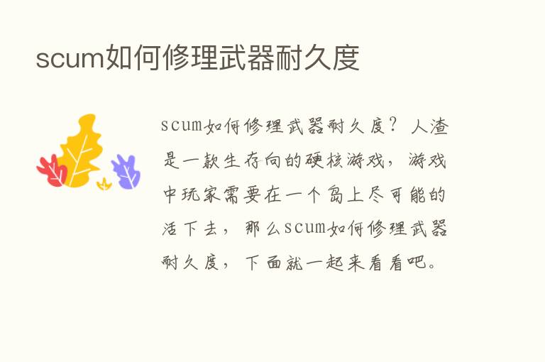 scum如何修理武器耐久度