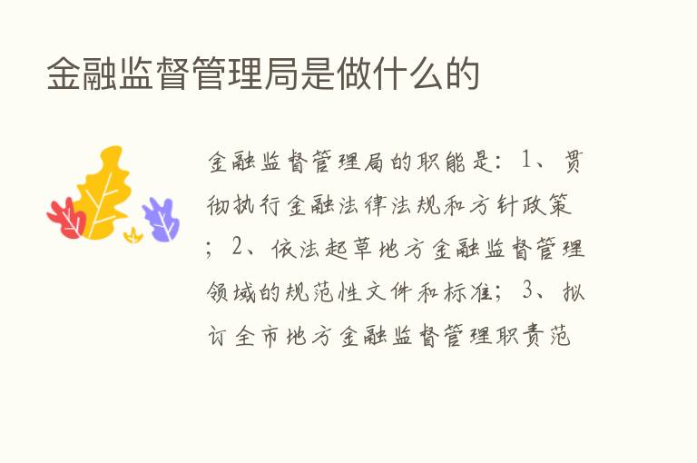 金融监督管理局是做什么的