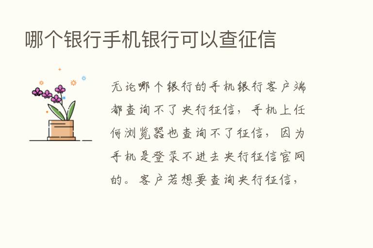 哪个银行手机银行可以查征信