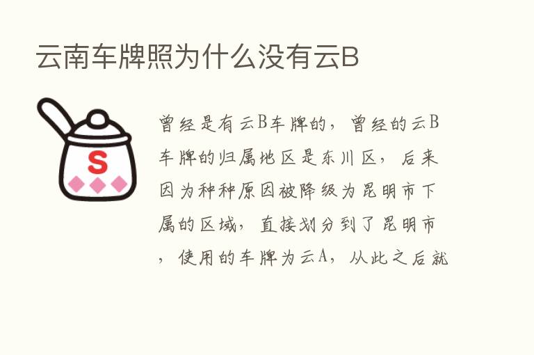 云南车牌照为什么没有云B