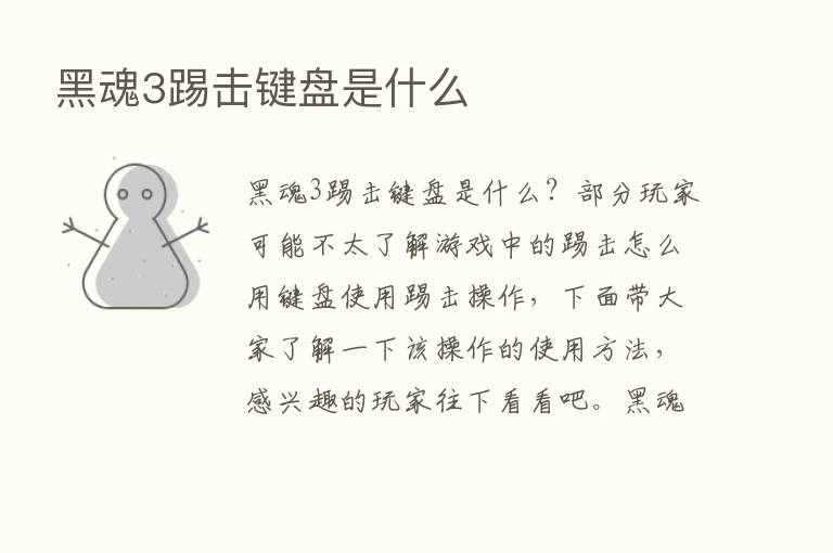 黑魂3踢击键盘是什么