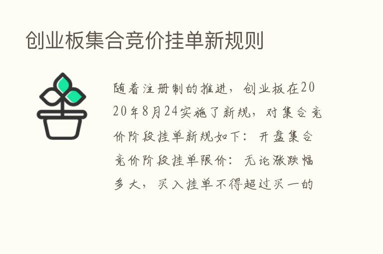 创业板集合竞价挂单新规则