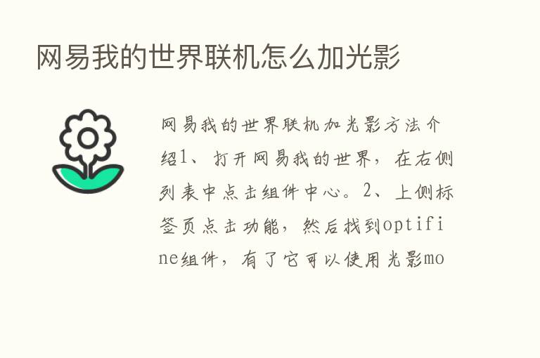 网易我的世界联机怎么加光影