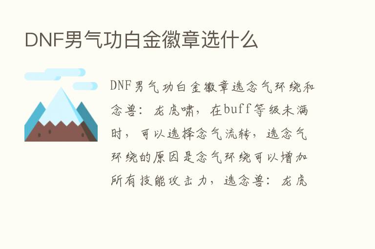 DNF男气功白金徽章选什么