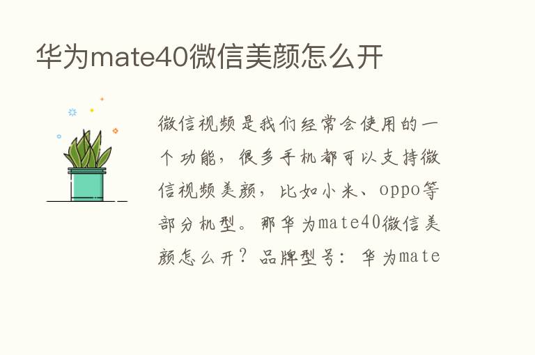 华为mate40微信美颜怎么开