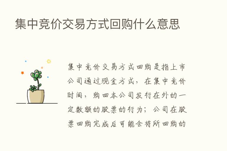 集中竞价交易方式回购什么意思