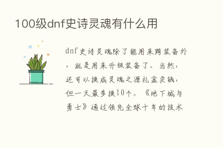 100级dnf史诗灵魂有什么用