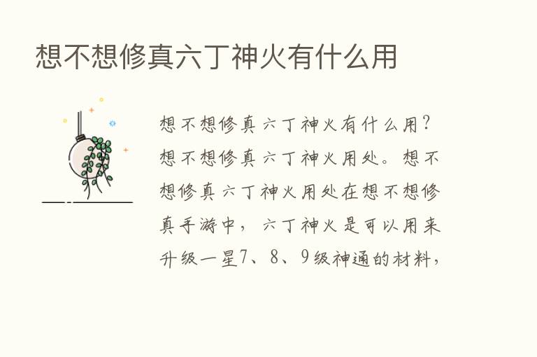 想不想修真六丁神火有什么用