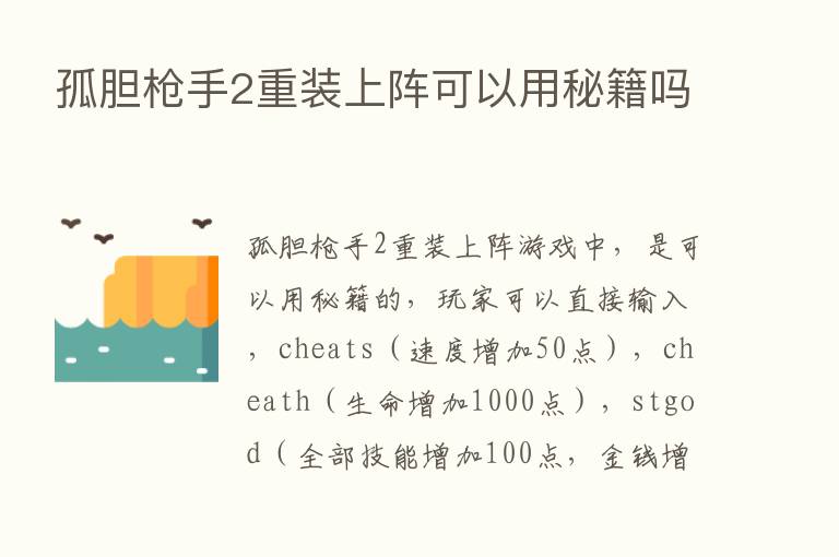 孤胆枪手2重装上阵可以用秘籍吗