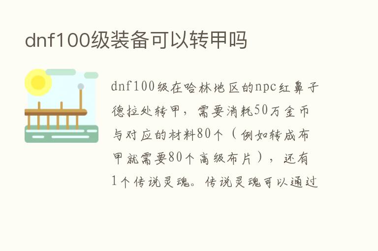 dnf100级装备可以转甲吗