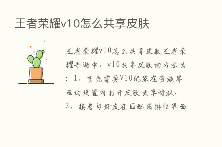 王者      v10怎么共享皮肤