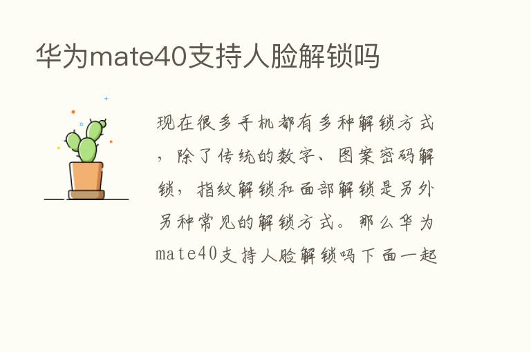 华为mate40支持人脸解锁吗