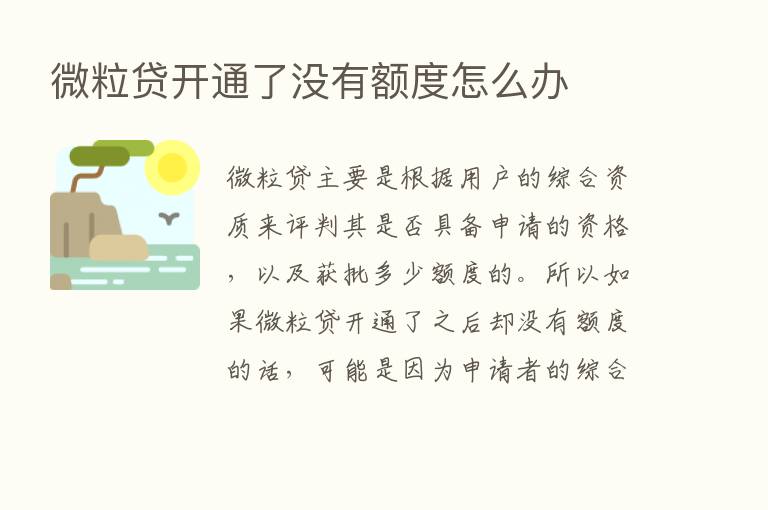 微粒贷开通了没有额度怎么办