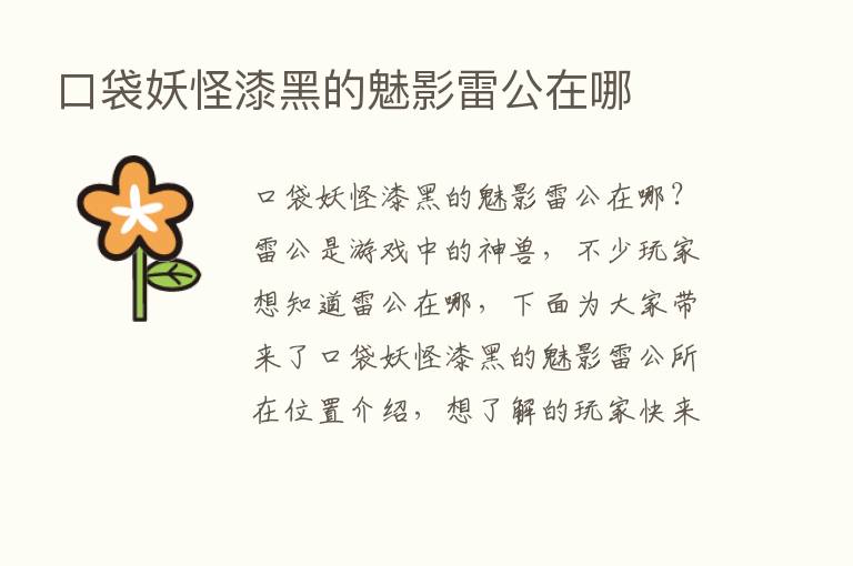 口袋妖怪漆黑的魅影雷公在哪