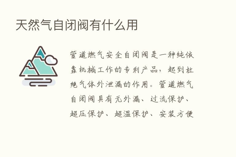 天然气自闭阀有什么用